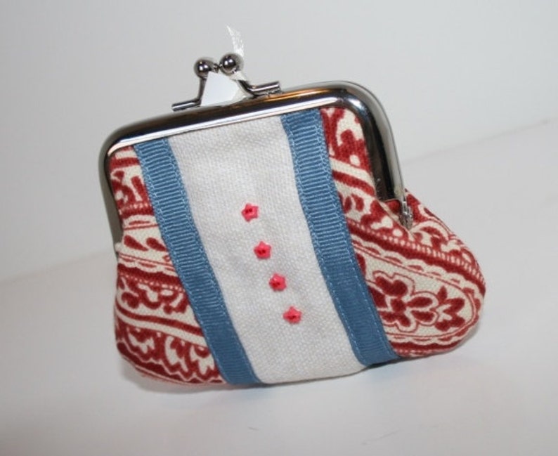 Chicago Flag Themed Fabric Metal Coin Purse, Coin Purse Silver Frame