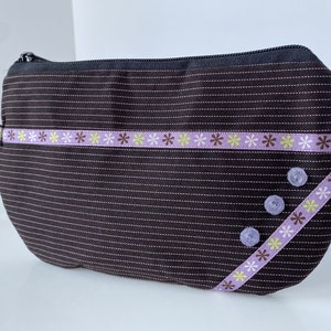 Black and Purple Striped Fabric Wristlet, Smart Phone Wristlet, Zippered Wristlet, iPhone Wristlet