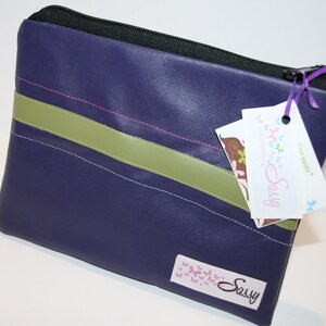 Purple Vinyl Fabric Cosmetic Bag, Medium Size Make up Bag, Fabric Makeup Travel Bag