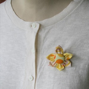 Pink and Brown Themed Fabric Flower Brooch, Flower Pin - Handmade Fabric Flower