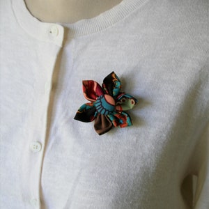 Brown Themed Fabric Flower Brooch, Flower Pin - Handmade Fabric Flower