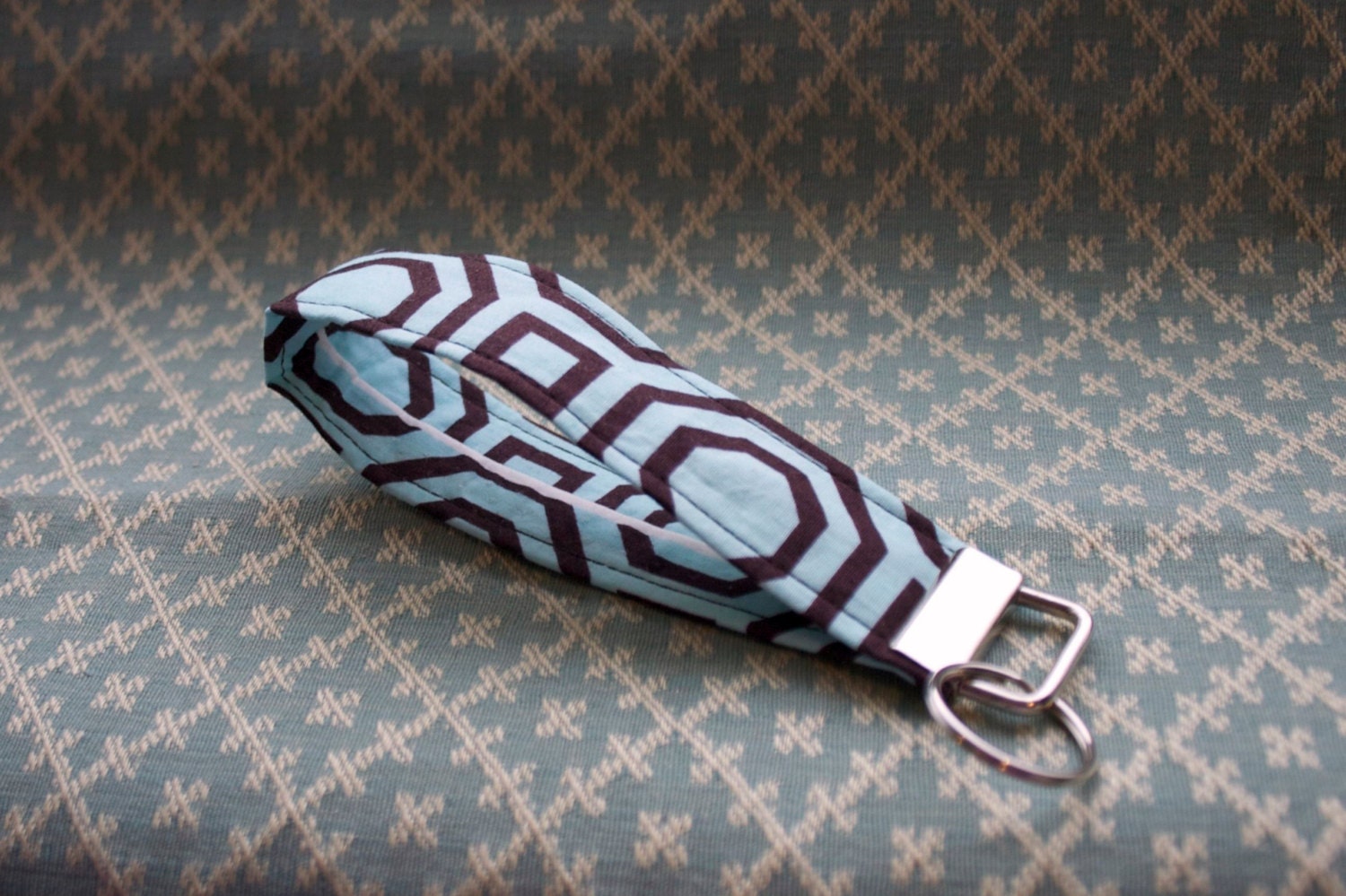 Blue and Brown Fabric Key Chain Wristloop Keychain Wristlet Etsy Singapore