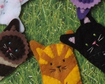 Kitty Cat Finger Puppets - Select a Cat - Golden Ginger - Black Cat - Cat Puppets - Felt Cat Finger Puppet - Felt Finger Puppet Kitty Cat