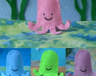 Octopus Finger Puppet - Select a Color - Pink Blue Green Purple Octopus - Felt Octopus Puppet - Felt Finger Puppet Octopus - Felt Octopus