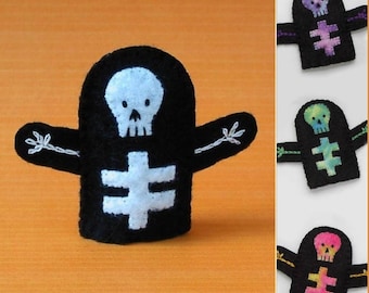 Skeleton Finger Puppet - Select a Color - Felt Skeleton Puppet - Halloween Finger Puppet - Felt Finger Puppet Skeleton - Halloween Puppet