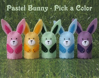 Bunny Finger Puppet -  Select a Color Bunny - Pastel Bunny Pink Yellow Green Blue Purple Bunny Rabbit Puppet Copper White