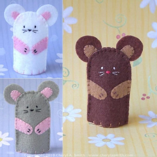 Mouse Finger Puppet - Select a Color - Brown Mouse Grey Mouse White Mouse Felt Puppet - Felt Finger Puppet Mouse Puppet