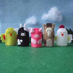 Farm Animals Finger Puppets Set - Chick Cow Pig Horse Rooster - Felt Farm Animals Finger Puppets - Farm Puppet Set - Felt Animal Puppets