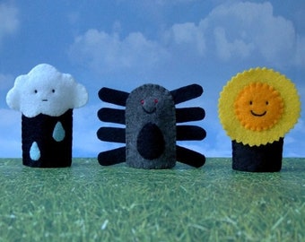Itsy Bitsy Spider Puppet Set - Eency Weency Spider Puppet Set - Felt Finger Puppet Set - Nursery Rhyme Puppet Set - Finger Puppet Story Set