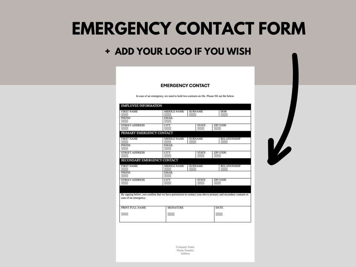 Employee Emergency Contact Form - PDF Printable & Fillable, Editable ...