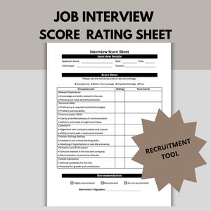 Job Interview Score Rating Sheet - Performance Evaluation Form - HR Recruitment Tool - Candidate Assessment Printable