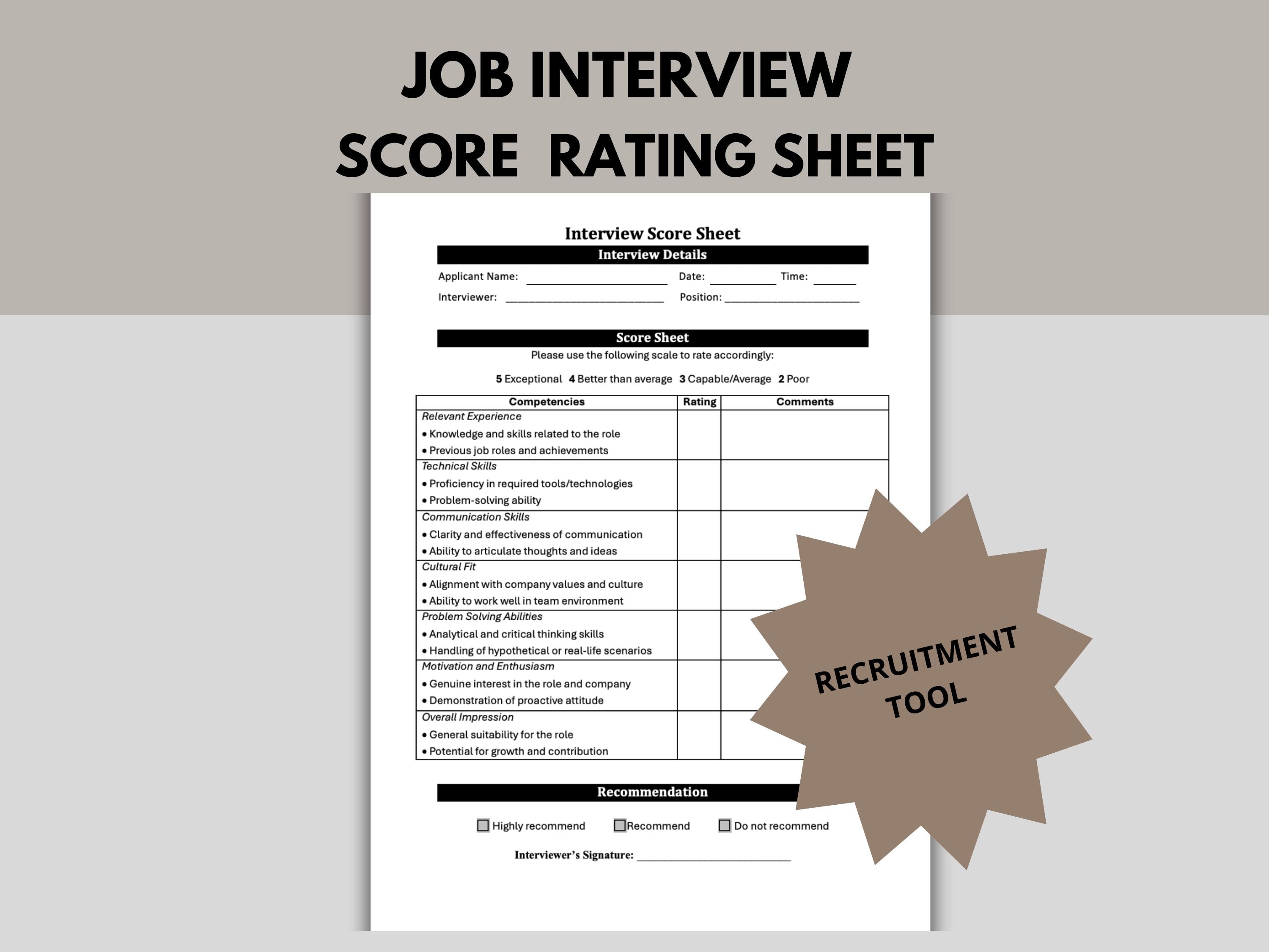 Job Interview Score Rating Sheet Performance Evaluation Form HR Job Interview Score Rating Sheet Performance Evaluation Form HR