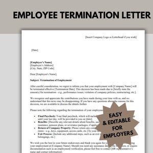 Modelo de Carta de Rescisão de Emprego, Modelo de Empregador Editável, Recurso de RH, Carta de Demissão para Funcionário, Microsoft Word, Google Docs