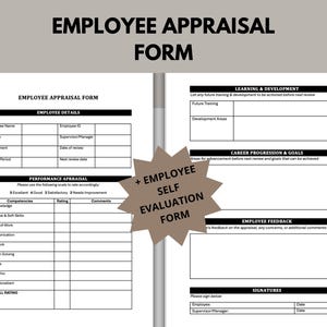 Employee Appraisal Form Template - Staff Performance Review, Employee Assessment, HR Resource, Editable and Printable Forms, Self Evaluation