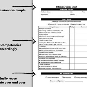 Job Interview Score Rating Sheet - Performance Evaluation Form - HR ...
