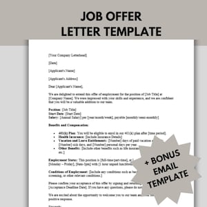 Plantilla de carta de oferta de trabajo: formularios de recursos humanos, incorporación de nuevos empleados, documentos de Google y Microsoft Word editables, plantilla de correo electrónico, ayuda para empleadores