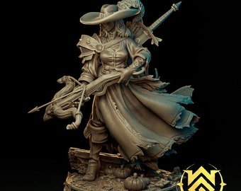 WitchGuild Demon Hunter Mara Female human with x-bow Miniature and Bust for Tabletop Roleplaying Games, Please read description for choices.