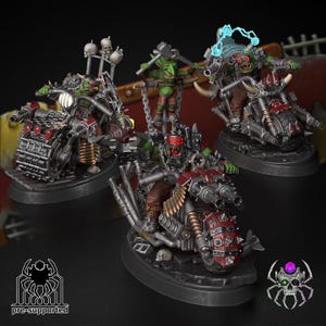 3d Printed Gimdark 8legsminiatures Ork Bikers (set of 3) with bases 32mm (Heroic) scale for SCIFI tabletop miniature games