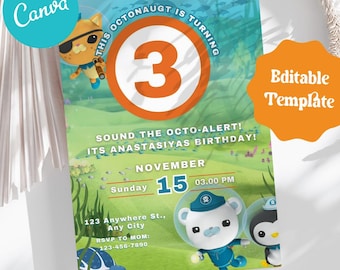 Editable Octonauts Birthday Invitation, Octonauts invitation, Captain Barnacles invite, girl boy birthday party CANVA TEMPLATE