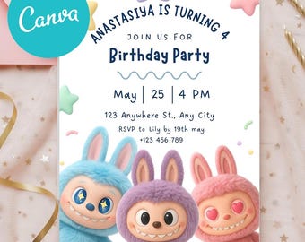 Labubu Birthday Party Invitation, Labubu Birthday Party, Invitation Template, Printable Invite, Canva Editable Template, Instant Download