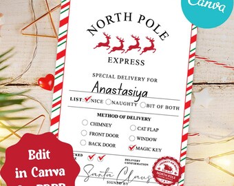 Gepersonaliseerde Noordpoolbezorgingscadeaulabel: Santa&#39;s Workshop (CANVA)