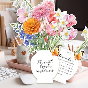 Printable 2025 flower desk calendar - PNG for cutting machine - Printable desk calendar - 2025 -