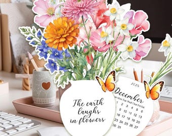 Printable 2025 flower desk calendar - PNG for cutting machine - Printable desk calendar - 2025 -