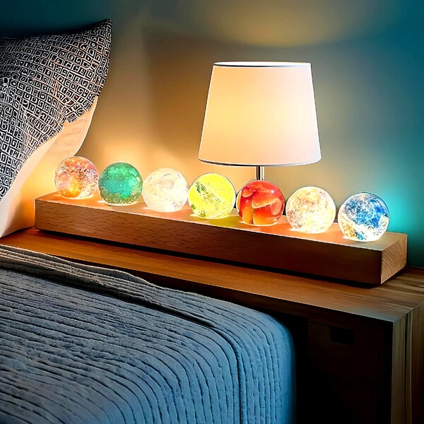 Boule de cristal 3D personnalisée en résine, veilleuse céleste, boule de cristal galaxie, lampe planète spatiale à LED, veilleuse étoile, lampe de bureau voie lactée