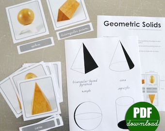 Digital Printable PDF Download Montessori Geometic Solids and Projections Nomenclature 3 Part Cards