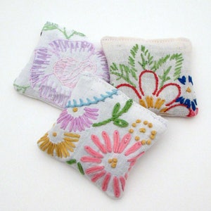 3 Dried Lavender Sachets Embroidered Sachets Stocking Stuffers Vintage Linens Embroidery Packaging Gift For Mom image 2