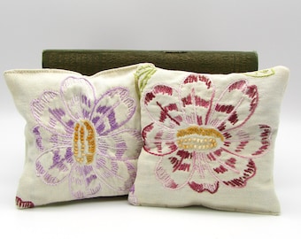 2 Large Dried Lavender Sachets - Vintage Embroidery - Floral - Flowers - drawer - laundry - gift for her - shabby - cottagecore