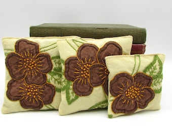 3 Floral Dried Lavender Sachets - Embroidered Sachets - Vintage Linens - Embroidery - Gift for Her - Cottagecore