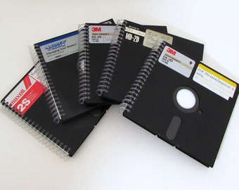 Lot of 5 1980s Floppy Disk Journals - Recycled Notebooks - Large Floppy Journal - Spiral Notebook - Party Favor - Bulk - nerd geek