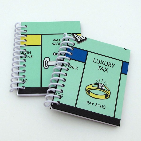 2 Recycled Mini Journal - Monopoly board Notebook - Upcycled Notebooks - Spiral Notebook - stocking stuffers