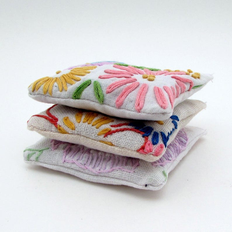 3 Dried Lavender Sachets Embroidered Sachets Stocking Stuffers Vintage Linens Embroidery Packaging Gift For Mom image 5