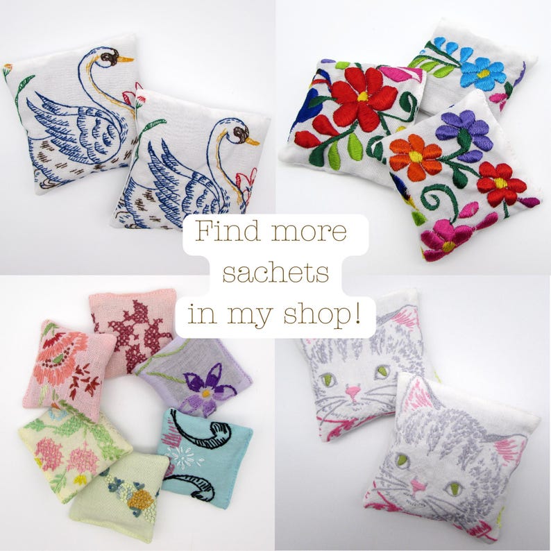 3 Dried Lavender Sachets - Embroidered Sachets - Stocking Stuffers - Vintage Linens - Embroidery - Packaging - Gift For Mom image 10