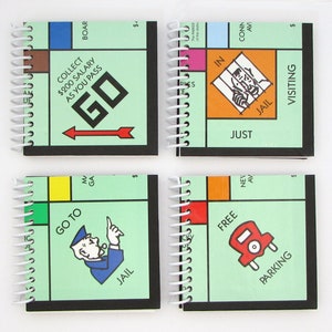 4 Monopoly Mini Journals - Monopoly board Notebook - Upcycled Notebooks - Spiral Notebook - stocking stuffers