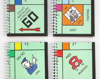 4 Monopoly Mini Journals - Monopoly board Notebook - Upcycled Notebooks - Spiral Notebook - stocking stuffers