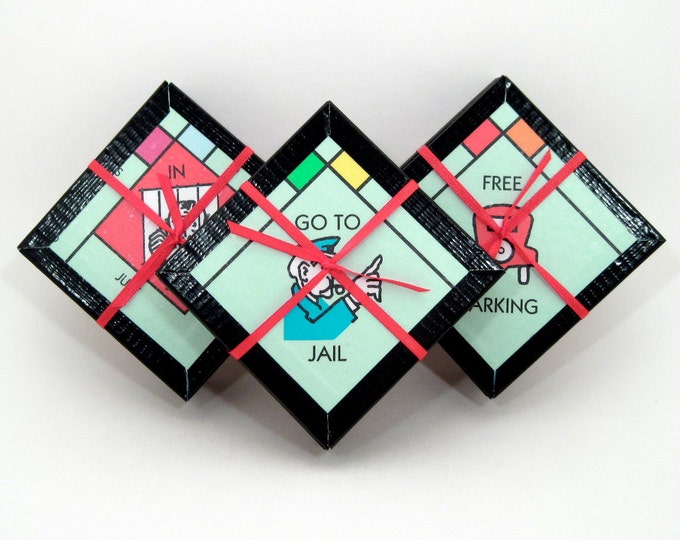 Board Game Coaster Set Monopoly Board Coasters Recycled Coasters Game