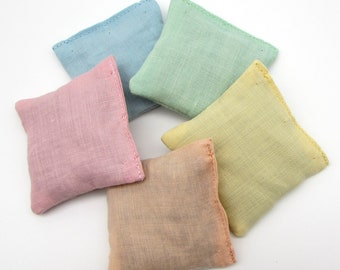 5 Dried Lavender Sachets - Colorful Pastel Rainbow Sachets - Vintage Linens - Cottagecore Gift for Her