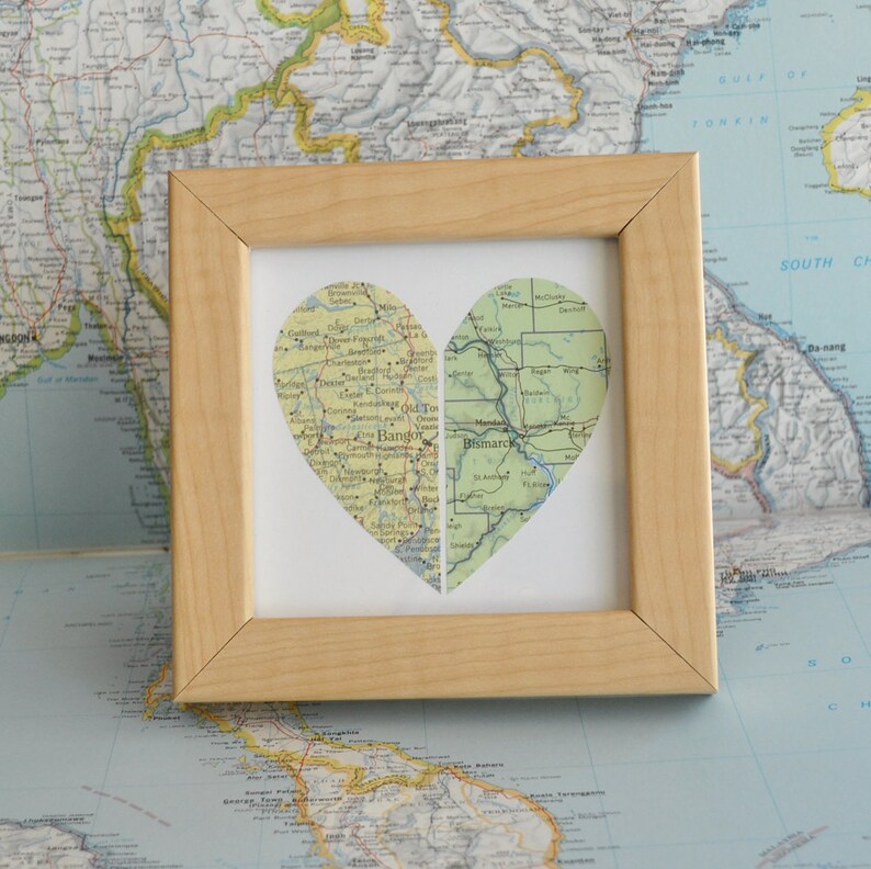 Personalized Gift for Men Long Distance Relationship Boyfriend Gift Map Heart Framed with Text image 4