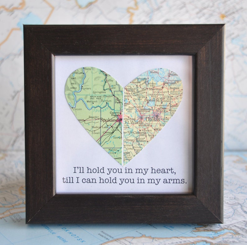 Personalized Gift for Men Long Distance Relationship Boyfriend Gift Map Heart Framed with Text image 3