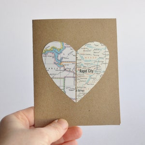 Long Distance Boyfriend Card Custom Made Map Heart with Your Cities image 1