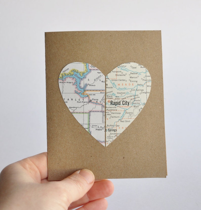 Personalized Map Card Heart in Two Places image 1