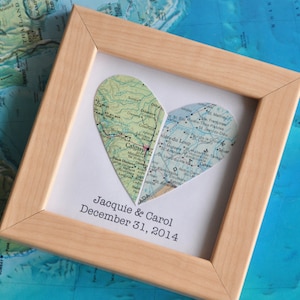 Gay Wedding Gift for Couple Map Heart Framed with Text zdjęcie 1