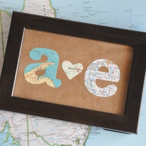 Anniversary Gift For Him Husband Gift Boyfriend Gift Long Distance Relationship Gift LDR Gift Map Gift Initials Framed
