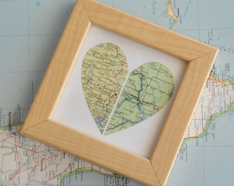 Gift for Boyfriend Long Distance Love Gift for Girlfriend Custom Map Art Heart Framed