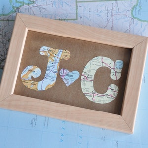 Personalized Gift for Boyfriend Gift for Husband Gift for Partner Long Distance Relationship Map Initials Framed image 1