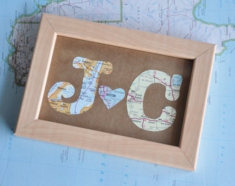 Personalized Gift for Boyfriend Gift for Husband Gift for Partner Long Distance Relationship Map Initials Framed