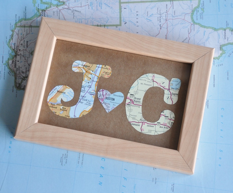 Personalized Gift for Boyfriend Gift for Husband Gift for Partner Long Distance Relationship Map Initials Framed image 1